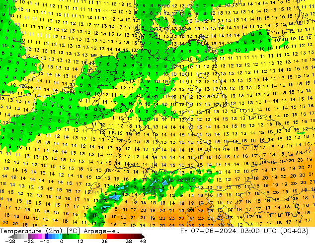 Temperature (2m) Arpege-eu Pá 07.06.2024 03 UTC