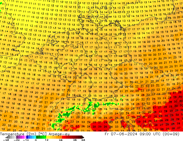 Temperature (2m) Arpege-eu Fr 07.06.2024 09 UTC