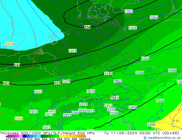 Schichtdicke 500-1000 hPa Arpege-eu Di 11.06.2024 00 UTC