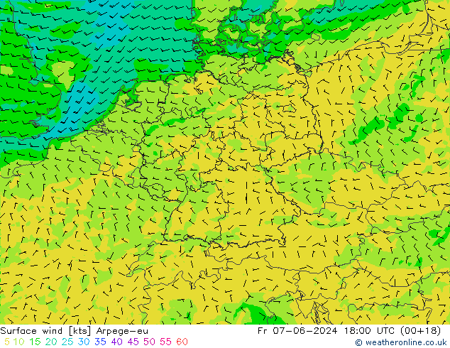 Vent 10 m Arpege-eu ven 07.06.2024 18 UTC