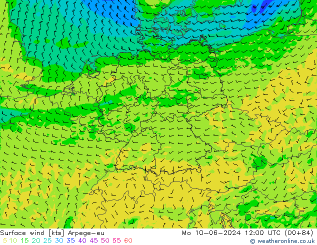 Vento 10 m Arpege-eu lun 10.06.2024 12 UTC