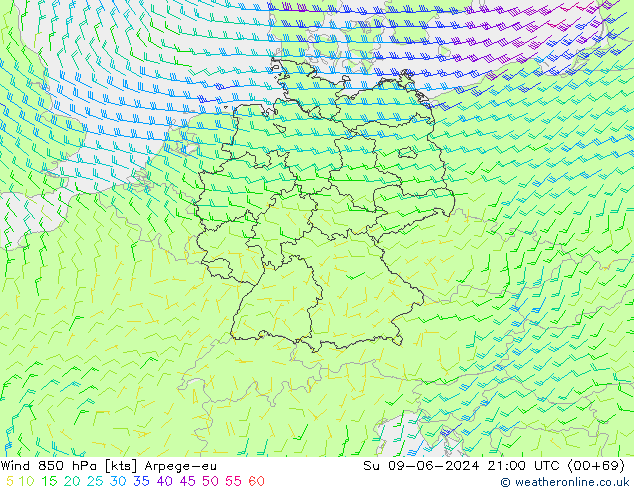 Wind 850 hPa Arpege-eu Su 09.06.2024 21 UTC