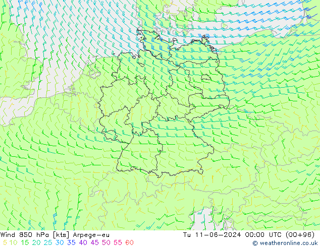 Vento 850 hPa Arpege-eu Ter 11.06.2024 00 UTC