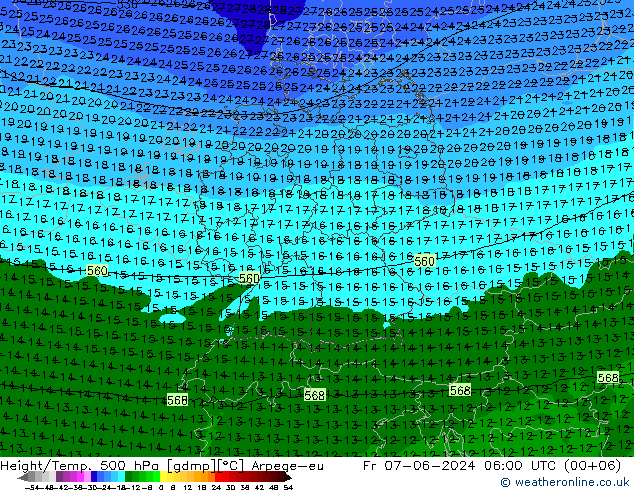 Height/Temp. 500 hPa Arpege-eu 星期五 07.06.2024 06 UTC