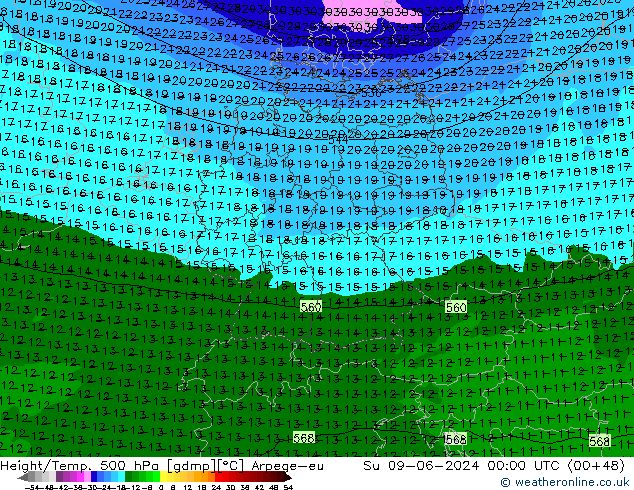 Height/Temp. 500 hPa Arpege-eu  09.06.2024 00 UTC