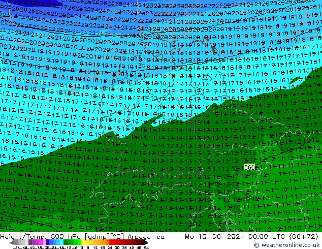 Height/Temp. 500 hPa Arpege-eu Mo 10.06.2024 00 UTC