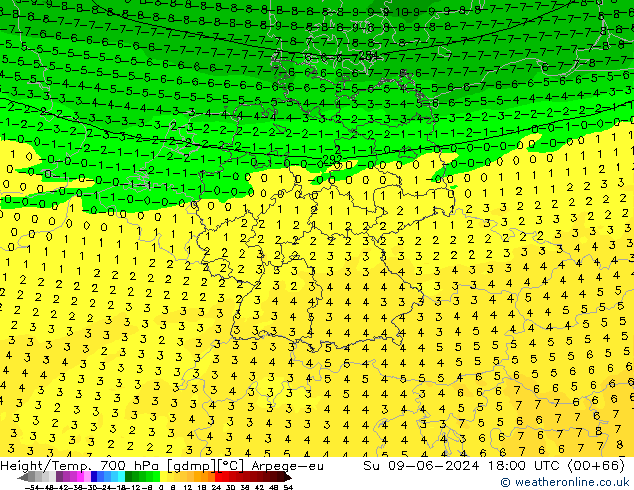 Géop./Temp. 700 hPa Arpege-eu dim 09.06.2024 18 UTC