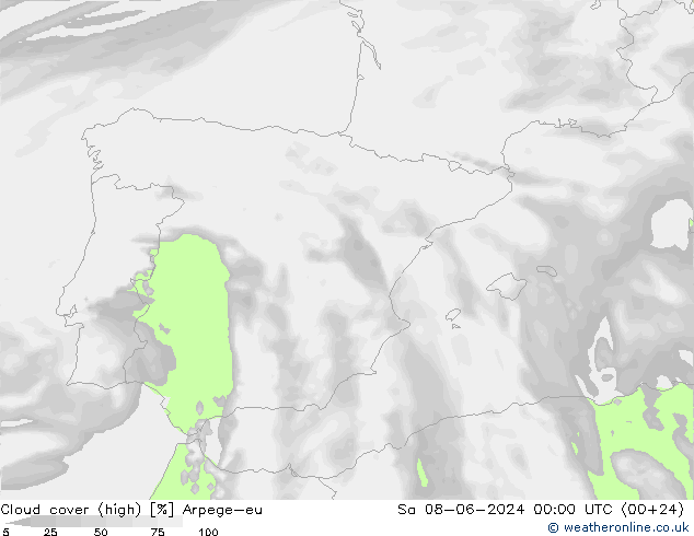 Cloud cover (high) Arpege-eu Sa 08.06.2024 00 UTC