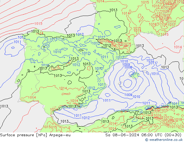 Atmosférický tlak Arpege-eu So 08.06.2024 06 UTC