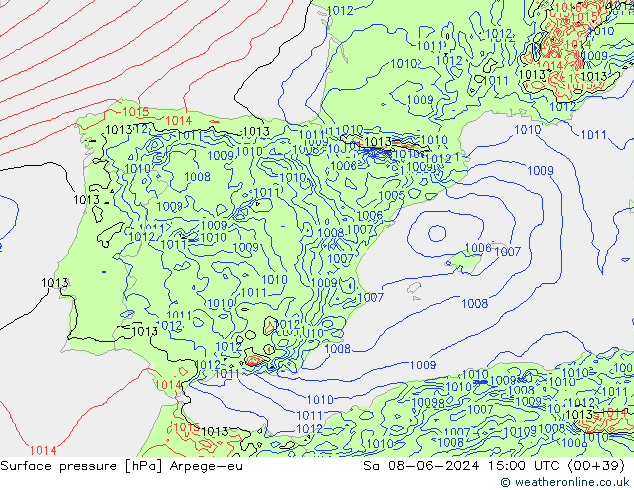 Presión superficial Arpege-eu sáb 08.06.2024 15 UTC