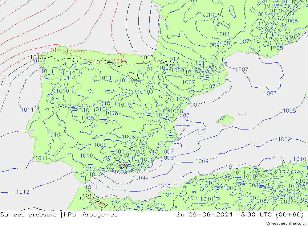 приземное давление Arpege-eu Вс 09.06.2024 18 UTC