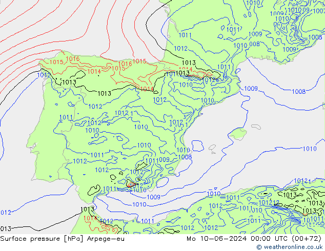 pressão do solo Arpege-eu Seg 10.06.2024 00 UTC