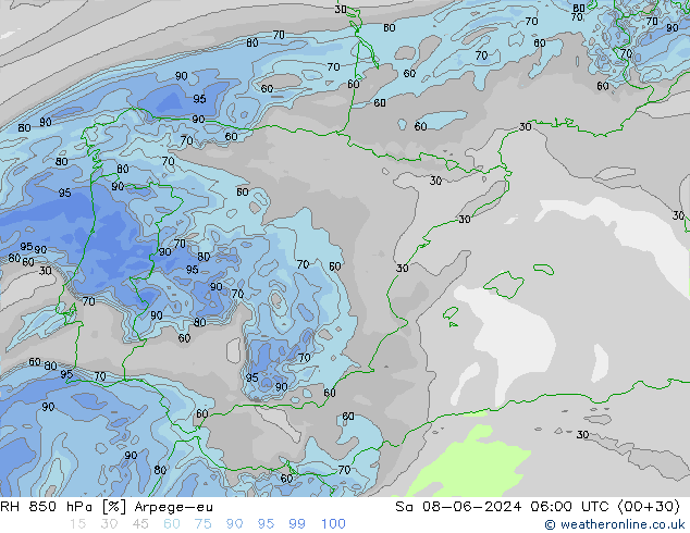 850 hPa Nispi Nem Arpege-eu Cts 08.06.2024 06 UTC