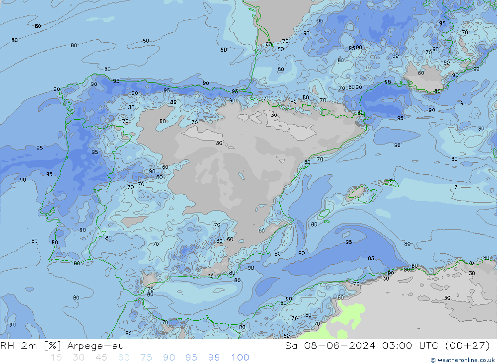 RH 2m Arpege-eu So 08.06.2024 03 UTC