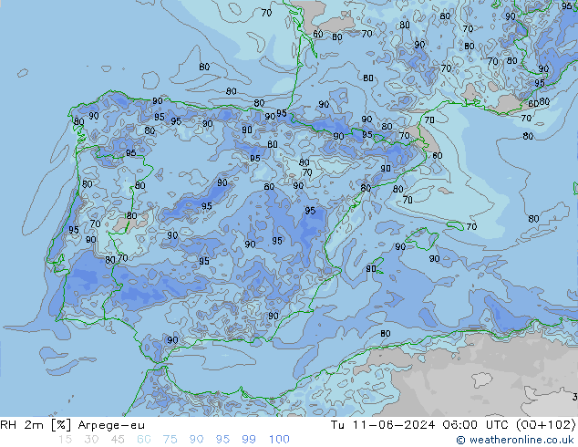 RH 2m Arpege-eu Ter 11.06.2024 06 UTC