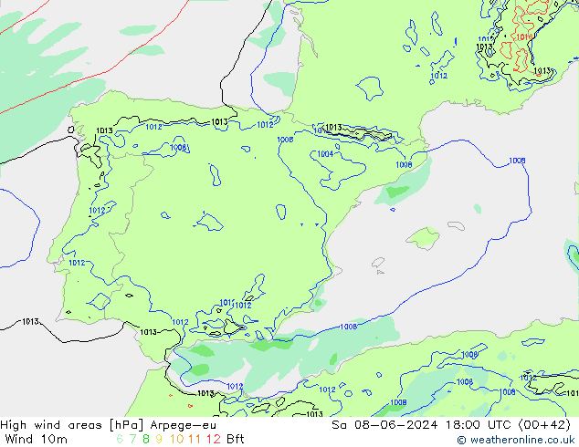 High wind areas Arpege-eu Sa 08.06.2024 18 UTC