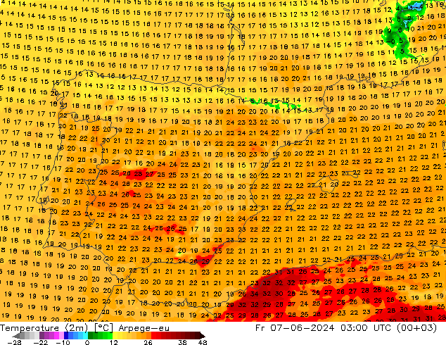 Temperatura (2m) Arpege-eu Sex 07.06.2024 03 UTC