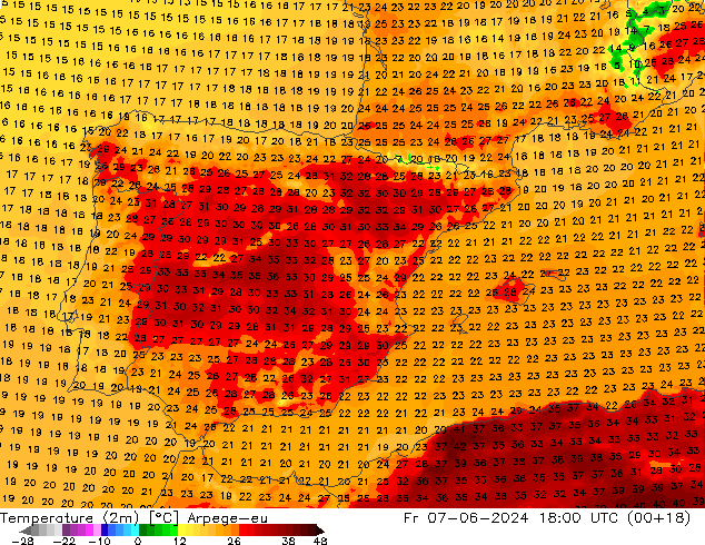 Temperature (2m) Arpege-eu Fr 07.06.2024 18 UTC