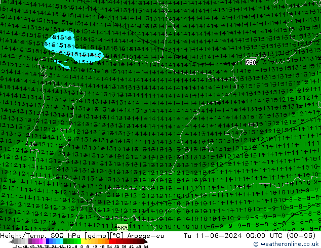 Height/Temp. 500 hPa Arpege-eu Út 11.06.2024 00 UTC