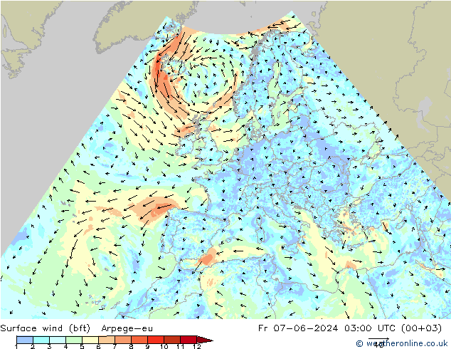  10 m (bft) Arpege-eu  07.06.2024 03 UTC