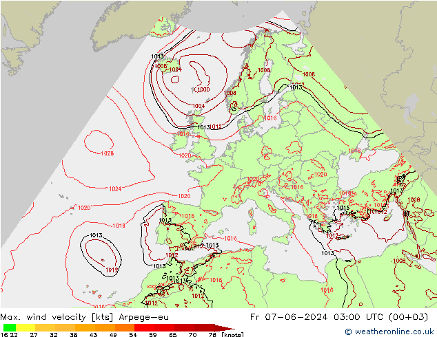 Max. wind velocity Arpege-eu vie 07.06.2024 03 UTC