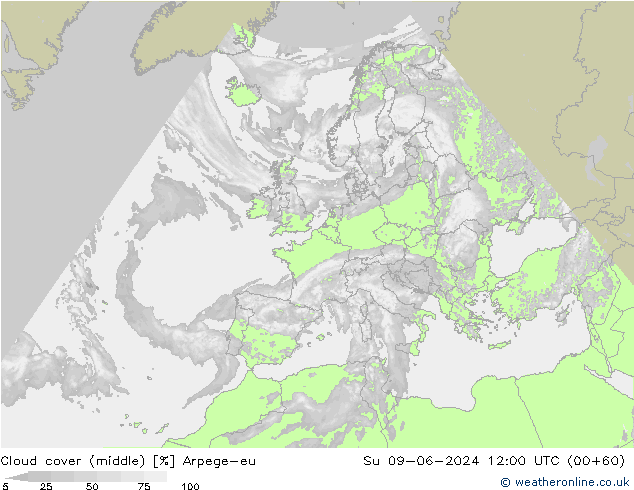 Bewolking (Middelb.) Arpege-eu zo 09.06.2024 12 UTC