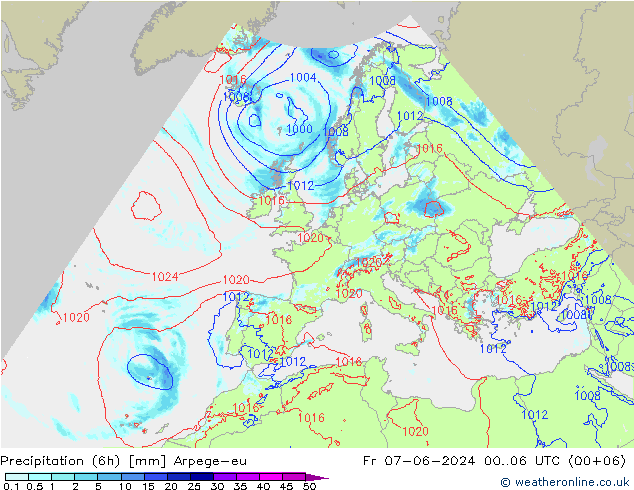 Precipitation (6h) Arpege-eu Fr 07.06.2024 06 UTC