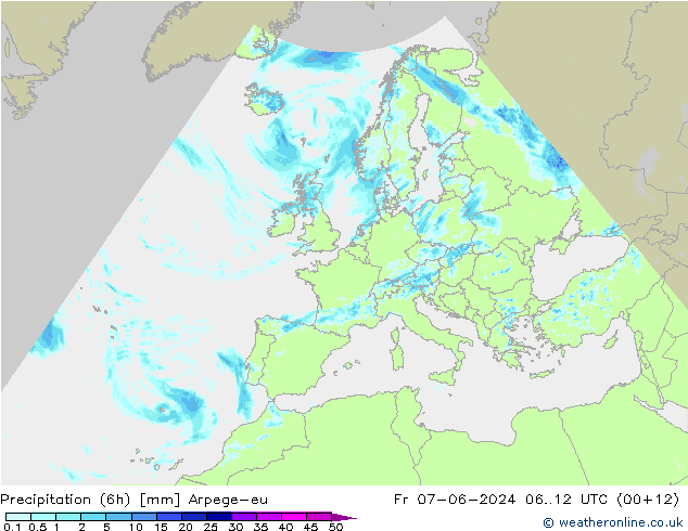 Precipitation (6h) Arpege-eu Fr 07.06.2024 12 UTC