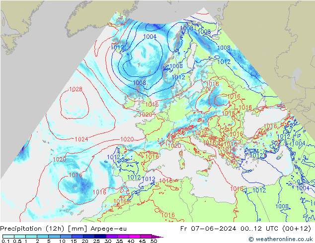 Precipitation (12h) Arpege-eu Fr 07.06.2024 12 UTC