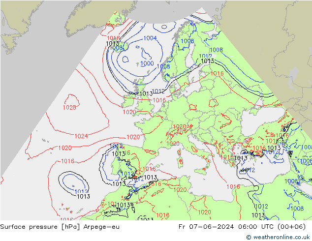 Presión superficial Arpege-eu vie 07.06.2024 06 UTC