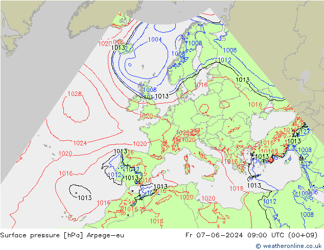 Surface pressure Arpege-eu Fr 07.06.2024 09 UTC