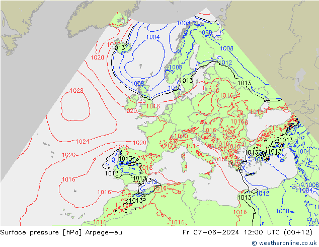 Surface pressure Arpege-eu Fr 07.06.2024 12 UTC