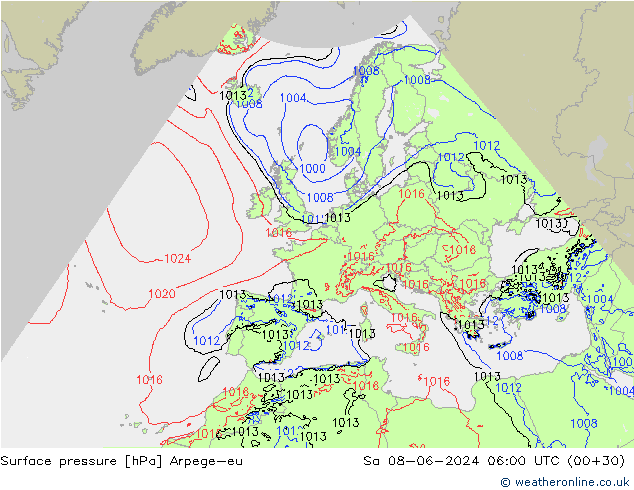 Presión superficial Arpege-eu sáb 08.06.2024 06 UTC