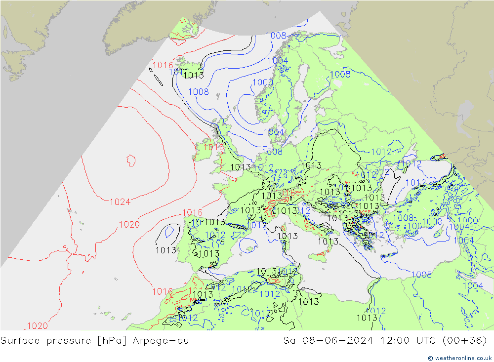 приземное давление Arpege-eu сб 08.06.2024 12 UTC