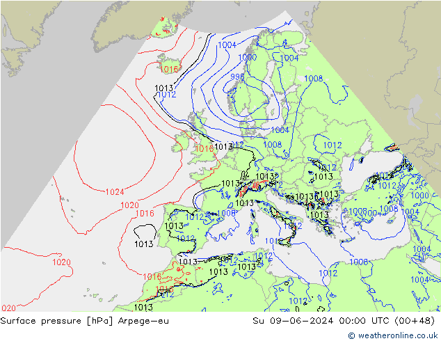 Surface pressure Arpege-eu Su 09.06.2024 00 UTC