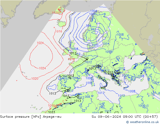 Yer basıncı Arpege-eu Paz 09.06.2024 09 UTC