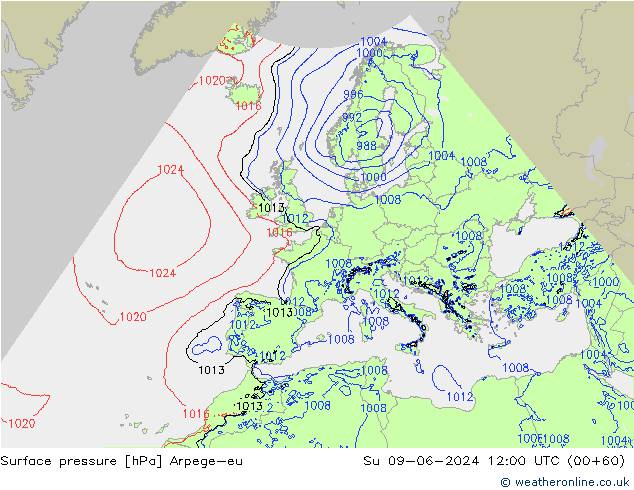 Atmosférický tlak Arpege-eu Ne 09.06.2024 12 UTC