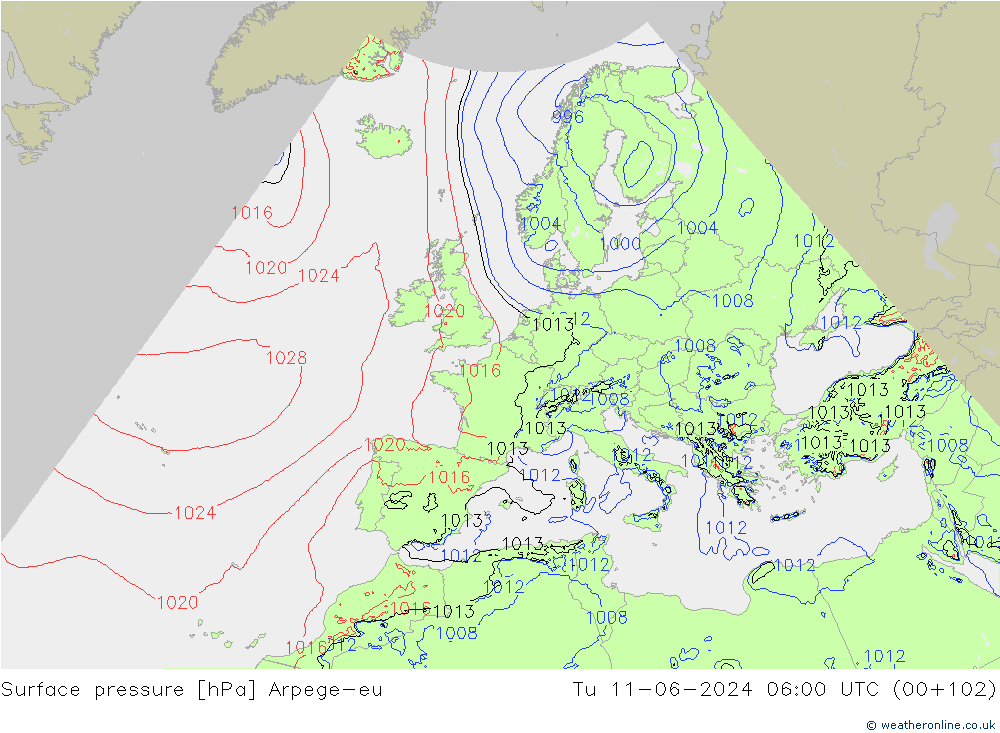 pressão do solo Arpege-eu Ter 11.06.2024 06 UTC