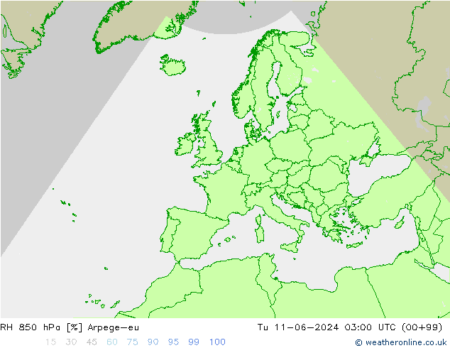 RH 850 hPa Arpege-eu Di 11.06.2024 03 UTC