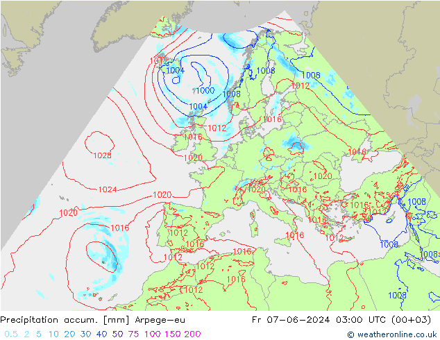 Precipitación acum. Arpege-eu vie 07.06.2024 03 UTC