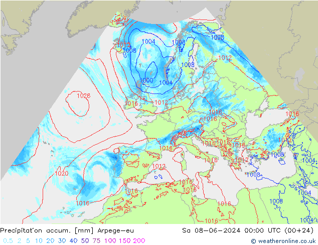 Precipitation accum. Arpege-eu so. 08.06.2024 00 UTC