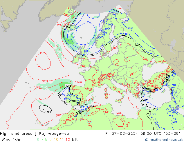 High wind areas Arpege-eu ven 07.06.2024 09 UTC