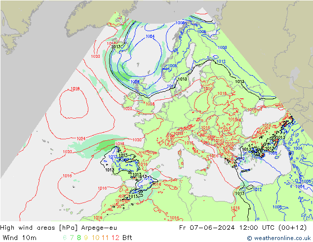 High wind areas Arpege-eu Fr 07.06.2024 12 UTC