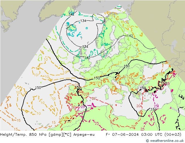 Geop./Temp. 850 hPa Arpege-eu vie 07.06.2024 03 UTC