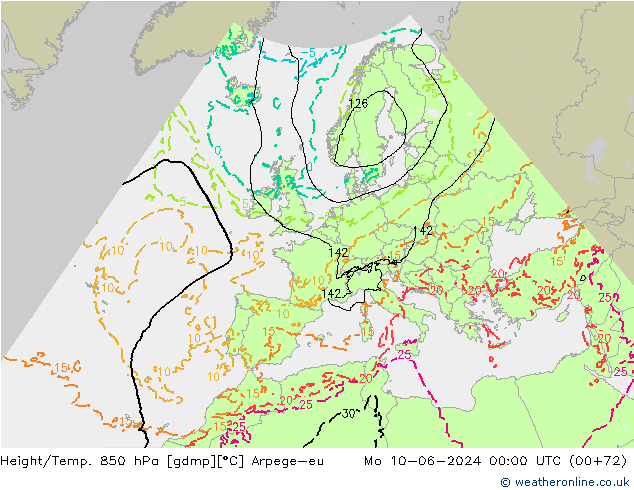 Height/Temp. 850 hPa Arpege-eu Mo 10.06.2024 00 UTC