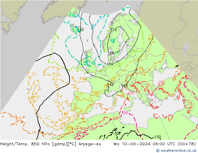 Height/Temp. 850 гПа Arpege-eu пн 10.06.2024 06 UTC