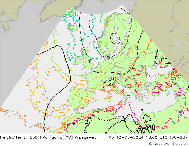 Yükseklik/Sıc. 850 hPa Arpege-eu Pzt 10.06.2024 18 UTC