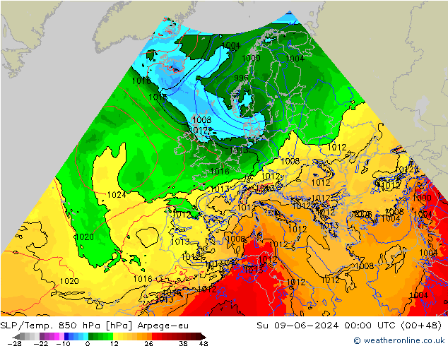 SLP/Temp. 850 hPa Arpege-eu dom 09.06.2024 00 UTC