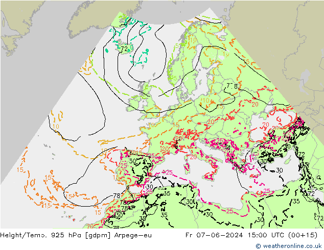 Height/Temp. 925 hPa Arpege-eu Fr 07.06.2024 15 UTC