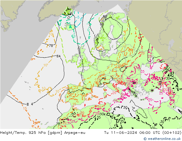 Height/Temp. 925 hPa Arpege-eu Di 11.06.2024 06 UTC